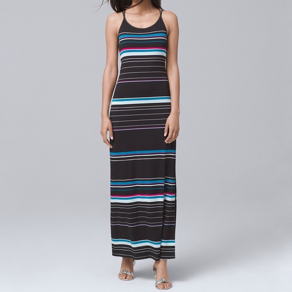 White House Black Market Womens Striped Sleeveless Maxi Dress Black Blue size S